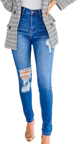 الجينز الضيق للنساء مرنة عالية الخصر مسدود الرباط الرباطية التخسيس jeggings سراويل الدنيم in Kuwait