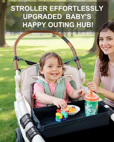 Upgraded Stroller Snack Tray for Wonderfold Wagon W4 Series - Kids Toy Placement - Faux Leather Sides - Easy to Clean - Deeper Cup Holder - Reinforced Sides in Saudi Arabia