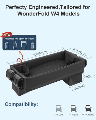 صينية الوجبات الخفيفة لعربة الأطفال المطورة لسلسلة Wonderfold Wagon W4 - وضع ألعاب الأطفال - جوانب من الجلد الصناعي - سهلة التنظيف - حامل أكواب أعمق - جوانب معززة in Saudi Arabia