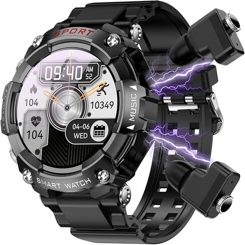 Smart Watch with Earbuds, 1.52" HD Screen Smartwatch for Men, Rugged Military Bluetooth Call Fitness Tracker,3 in 1 Bluetooth Watch with Local Music,Sleep Monitor,Heart Rate in Kuwait