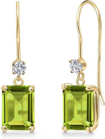 Gem Stone King 14K Yellow Gold Gemstone Birthstone and Lab Grown Diamond Dangle Earrings for Women | Emerald Cut 8X6MM | Fine Jewelry Gifts for Her Mom Women Wife in Saudi Arabia