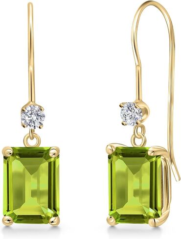 Gem Stone King 14K Yellow Gold Gemstone Birthstone and Lab Grown Diamond Dangle Earrings for Women | Emerald Cut 8X6MM | Fine Jewelry Gifts for Her Mom Women Wife in Saudi Arabia