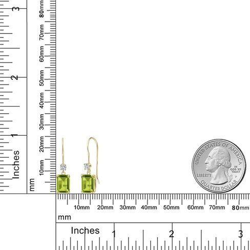 Gem Stone King 14K Yellow Gold Gemstone Birthstone and Lab Grown Diamond Dangle Earrings for Women | Emerald Cut 8X6MM | Fine Jewelry Gifts for Her Mom Women Wife in Saudi Arabia