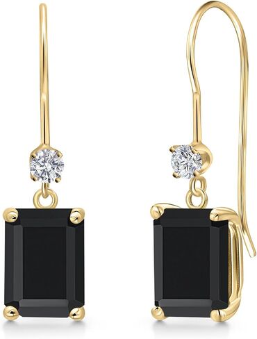 Gem Stone King 14K Yellow Gold Gemstone Birthstone and Lab Grown Diamond Dangle Earrings for Women | Emerald Cut 8X6MM | Fine Jewelry Gifts for Her Mom Women Wife in Saudi Arabia