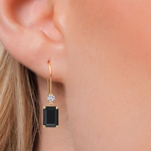 Gem Stone King 14K Yellow Gold Gemstone Birthstone and Lab Grown Diamond Dangle Earrings for Women | Emerald Cut 8X6MM | Fine Jewelry Gifts for Her Mom Women Wife in Saudi Arabia