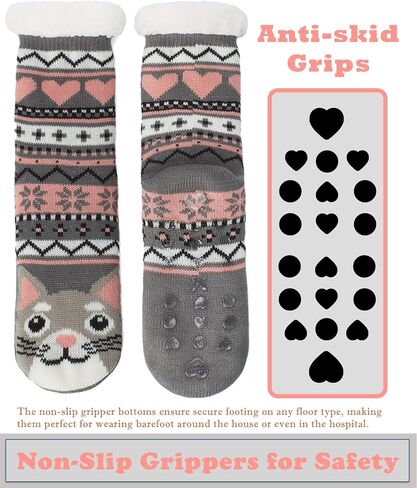 Fuzzy Slipper Socks for Women Girls Kids with Grips Warm Sherpa Lined Animal Cabin Socks Non Slip Indoor House Stocking Stuffers Christmas Gifts Cozy Winter in Saudi Arabia