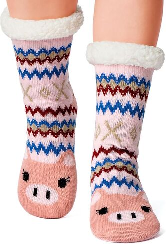 Fuzzy Slipper Socks for Women Girls Kids with Grips Warm Sherpa Lined Animal Cabin Socks Non Slip Indoor House Stocking Stuffers Christmas Gifts Cozy Winter in Saudi Arabia