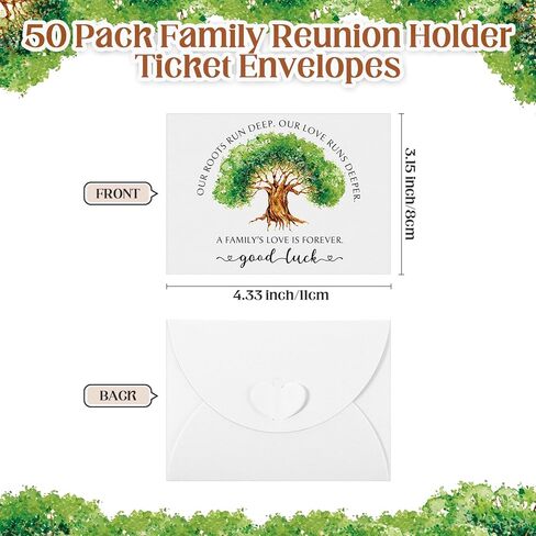 50 Pack Family Reunion Favors for Guest Small Tickety Tickets Envelope with Clasp على شكل قلب ورسالة ملهمة لمستلزمات بطاقات دعوة جمع الأسرة ، 4.3x3.15inch in Kuwait
