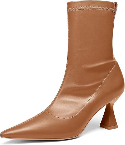 Coutgo Womens Ankle Boots Pointed Toe Low Kitten Heel Side Zipper Office Dress Fall Booties Shoes in Saudi Arabia