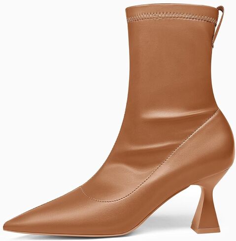Coutgo Womens Ankle Boots Pointed Toe Low Kitten Heel Side Zipper Office Dress Fall Booties Shoes in Saudi Arabia