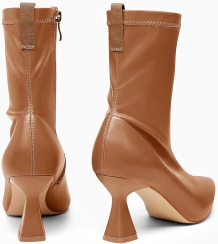 Coutgo Womens Ankle Boots Pointed Toe Low Kitten Heel Side Zipper Office Dress Fall Booties Shoes in Saudi Arabia