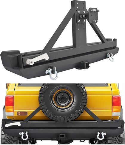Rear Bumper&Adjustable Tire Carrier Compatible with 1984-2001 Jeep Cherokee XJ Models W/2" Hitch & 2XD-Rings Functional Rear Bumper Steel Powder Coated Black in Kuwait