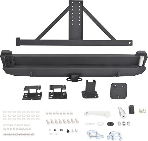 Rear Bumper&Adjustable Tire Carrier Compatible with 1984-2001 Jeep Cherokee XJ Models W/2" Hitch & 2XD-Rings Functional Rear Bumper Steel Powder Coated Black in Kuwait