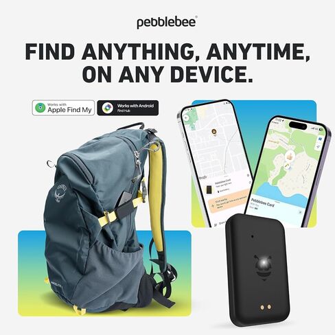 Pebblebee Tracker Card Universal - Rechargeable Slim Item Tracker | Alternative to Air Tag & Android Trackers | 18-Month Battery Life | Works with Android & iOS Find My Apps | LED & Sound Alerts in Saudi Arabia