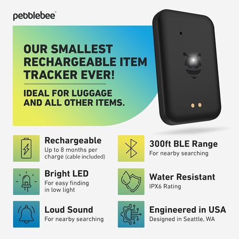 Pebblebee Tracker Card Universal - Rechargeable Slim Item Tracker | Alternative to Air Tag & Android Trackers | 18-Month Battery Life | Works with Android & iOS Find My Apps | LED & Sound Alerts in Saudi Arabia