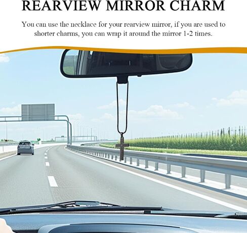 Pendant Cross for Car Rear View Mirror, Stainless Steel Lord's Prayer Mirrors Hanging Cross Charm with Bible Verse, Necklace Cross Auto Rearview Mirror Decor for Men Women (Black) in Kuwait