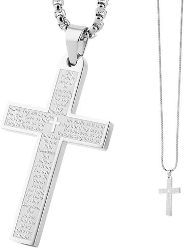 Pendant Cross for Car Rear View Mirror, Stainless Steel Lord's Prayer Mirrors Hanging Cross Charm with Bible Verse, Necklace Cross Auto Rearview Mirror Decor for Men Women (Black) in Kuwait