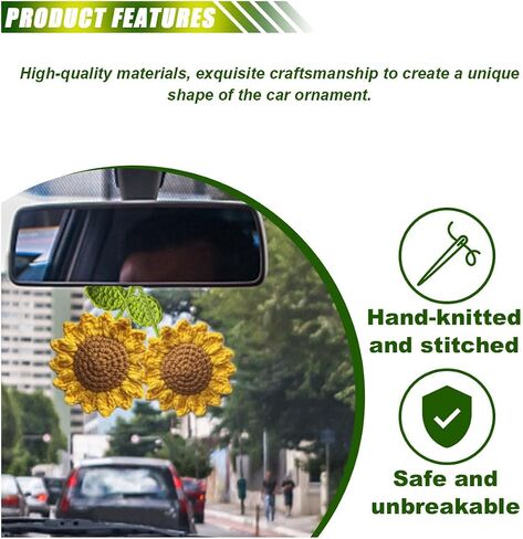 2pcs إكسسوارات قلادة عباد الشمس ، زخرفة شنقا للسيارات اليدوية ، زهرة زهرة متبكّمة مرآة مرآة مرآة ، إكسسوارات داخلية للنساء للنساء الحاضرات (عباد الشمس الداكن) in Saudi Arabia