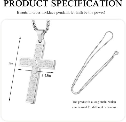 Pendant Cross for Car Rear View Mirror, Stainless Steel Lord's Prayer Mirrors Hanging Cross Charm with Bible Verse, Necklace Cross Auto Rearview Mirror Decor for Men Women (Black) in Kuwait