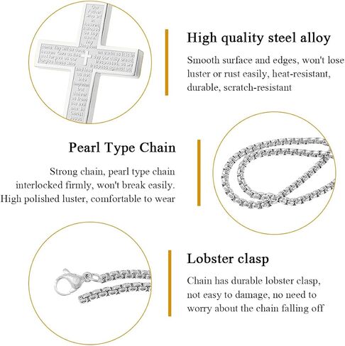 Pendant Cross for Car Rear View Mirror, Stainless Steel Lord's Prayer Mirrors Hanging Cross Charm with Bible Verse, Necklace Cross Auto Rearview Mirror Decor for Men Women (Black) in Kuwait