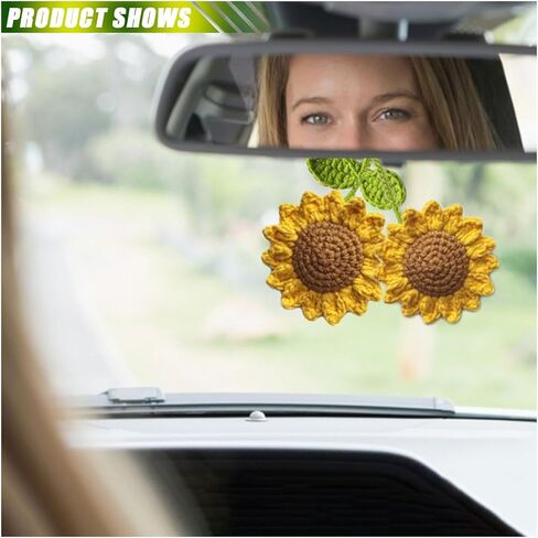 2pcs إكسسوارات قلادة عباد الشمس ، زخرفة شنقا للسيارات اليدوية ، زهرة زهرة متبكّمة مرآة مرآة مرآة ، إكسسوارات داخلية للنساء للنساء الحاضرات (عباد الشمس الداكن) in Saudi Arabia