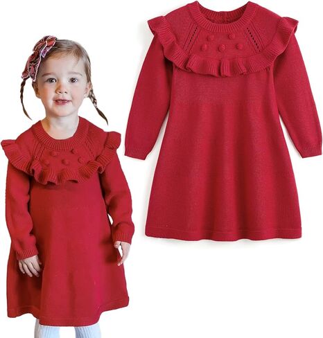 Simplee kids Baby Little Girls' Long Sleeve Dress Cable Knit Sweater Lace Dress for Grils 3T in Kuwait