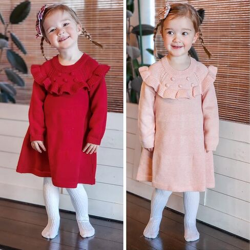 Simplee kids Baby Little Girls' Long Sleeve Dress Cable Knit Sweater Lace Dress for Grils 3T in Kuwait