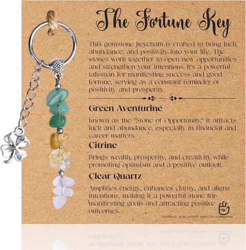Crystal Keychain The Fortunekey - حظا سعيدا وإيجابية هدية مع شفاء البلورات | هدية ذات مغزى للنساء أو الأمهات أو الأصدقاء لإلهام الثقة والإيمان والقوة لأي مناسبة in Kuwait