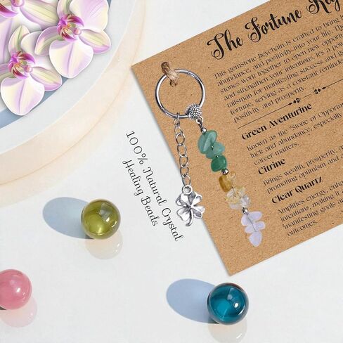 Crystal Keychain The Fortunekey - حظا سعيدا وإيجابية هدية مع شفاء البلورات | هدية ذات مغزى للنساء أو الأمهات أو الأصدقاء لإلهام الثقة والإيمان والقوة لأي مناسبة in Kuwait
