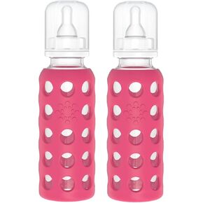 زجاجات الأطفال الزجاجية من لايف فاكتوري مع حماية من السيليكون - عبوتان، زجاجات سعة 9 أونصة، عنبية in Kuwait