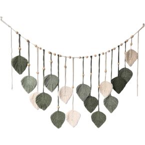 Macrame Leaf Wall Hanging 47x26'' Handmade Textile Hanging Boho Woven Tapestry Wall Art Decor with 10pcs Photo Clips for Bedroom Living Room Study Room in Saudi Arabia