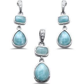 CloseoutWarehouse Multiple Shape Larimar Cubic Zirconia Dangling Pendant Earrings Set Sterling Silver in Kuwait