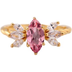 ماركيز جينك مقطع من الياقوت الوردي خاتم آرت ديكو مجوهرات زفاف جليدية صفراء حلقة زفاف مطلية ماركيز مقطع CZ Diamond Cluster Ring هدية لها بواسطة Shubhkrishnajewels in Kuwait