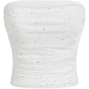 Floerns Women's Rhinestone Sleeveless Bandeau Party Corset Strapless Tube Top in Saudi Arabia