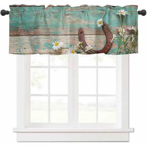 Farmhouse Curtain Valances for Kitchen Windows 54x18 Inch Vintage Daisy Wood Horseshoe Rod Pocket Valance Window Treatments 1 Panel Short Curtains for Bathroom Decor in Saudi Arabia