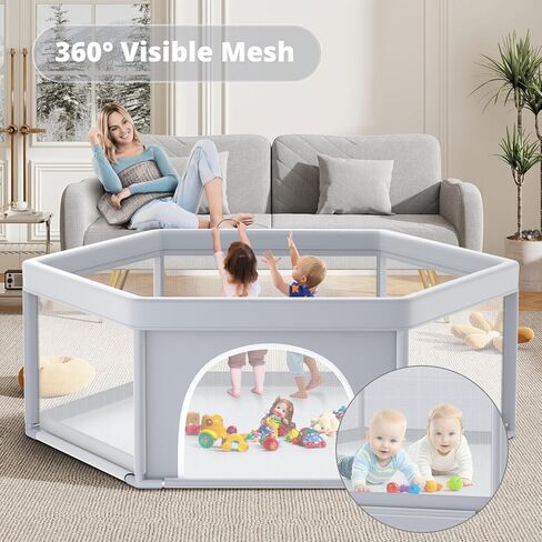 Baby Playpen Baby Play Pen for Babies and Toddlers Safe Anti-Fall Baby Play Yards Indoor & Outdoor Sturdy Safety Baby Activity Center with Soft Breathable Mesh Baby Fence 50×50 Inch in Kuwait