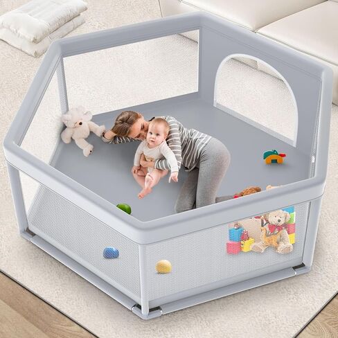 Baby Playpen Baby Play Pen for Babies and Toddlers Safe Anti-Fall Baby Play Yards Indoor & Outdoor Sturdy Safety Baby Activity Center with Soft Breathable Mesh Baby Fence 50×50 Inch in Kuwait