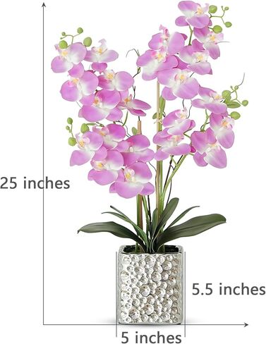 White Orchid Artificial Flowers with Gray Vase Fake Faux Silk Phalaenopsis Arrangement for Home Office Decoration Party Wedding Decor Indoor (3.54" D x 7.87" W x 20" H) in Kuwait