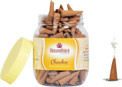 Vasundhara Spiritual Products Sandlewood Incense Cones | Dhoop Cones | Sandlewood Fragrance | Long Lasting Aroma for Positivity & Pure Air | Aromatherapy for Aura Cleansing | Pack of 93 Cones in Saudi Arabia