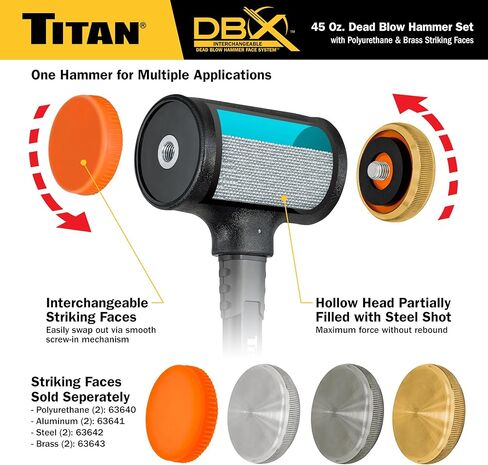 Titan 63640 Polyurethane القابلة للتبديل وجوه ضربات Titan DBX 45oz ضربة Dead Hammer in Kuwait