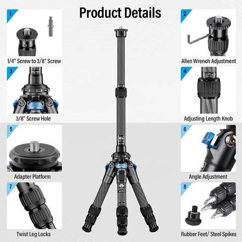 SIRUI AM223L Mini Leveling Tripod, Carbon Fiber Desktop Travel Tripod for DSLR Camera Video Camcorder, Max Load 33lbs, Max Height 14.2" in Saudi Arabia