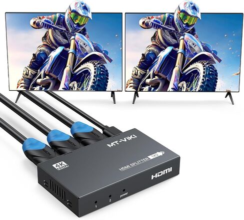MT-VIKI® Upgraded 4K HDMI Splitter 1 in 2 Out, 1x2 Slim Powered HDMI Splitter for Dual Monitors, 4K@30Hz, Duplicate/Mirror for PS4 Fire Stick HDTV in Saudi Arabia