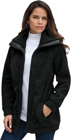 Roaman's Women's Plus Size Mid Weight Teddy Bomber Coat in Saudi Arabia