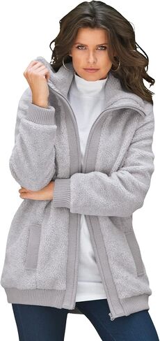 Roaman's Women's Plus Size Mid Weight Teddy Bomber Coat in Saudi Arabia