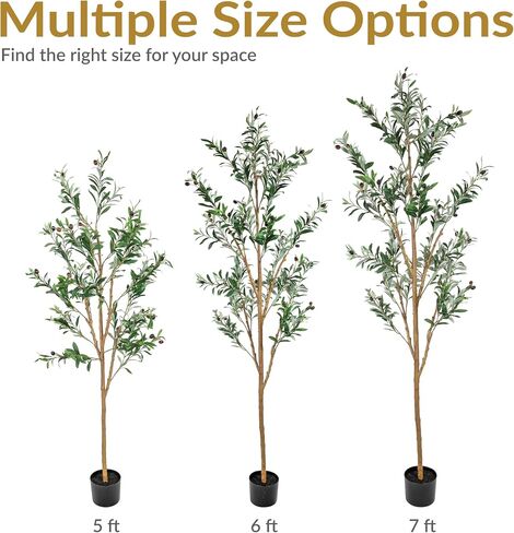 Sunnydaze Fake Olive Tree - 6ft Tall Faux Olive Tree with Pot - Indoor Artificial Plant with Black Weighted Base and Silk Leaves - Set of 2 in Kuwait
