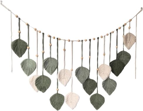 Macrame Leaf Wall Hanging 47x26'' Handmade Textile Hanging Boho Woven Tapestry Wall Art Decor with 10pcs Photo Clips for Bedroom Living Room Study Room in Saudi Arabia