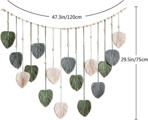 Macrame Leaf Wall Hanging 47x26'' Handmade Textile Hanging Boho Woven Tapestry Wall Art Decor with 10pcs Photo Clips for Bedroom Living Room Study Room in Saudi Arabia