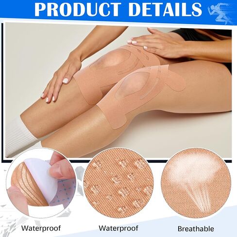 50 Pcs Kinesiology Tape Knee Tape Precut Strips Waterproof Sport Tape Elastic Latex-Free Athletic Tape Kinesiology Tape for Knee Tendons Support Sports Fitness Running Football(Skin Color) in Kuwait