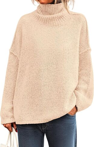 PRETTYGARDEN Womens Turtleneck Long Sleeve Sweater 2025 Fall Trendy Loose Fit Knit Tops Oversized Pullover Sweaters in Saudi Arabia