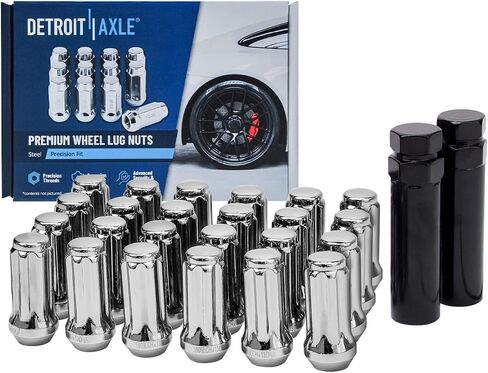 Detroit Axle - 26pc Lug Lug Nuts Kit for Silverado Avalanche Express Sierra Savana 1500 2500 Chevrolet Tahoe GMC Yukon Cadillac Escalade ESV Ext ، 24 Wheel Lug Nuts 2 مفتاحي المقبس البديل in Saudi Arabia